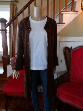 FEVER Women's Brown 40" Long Button Down Heavy Knit Sweater Size: Med